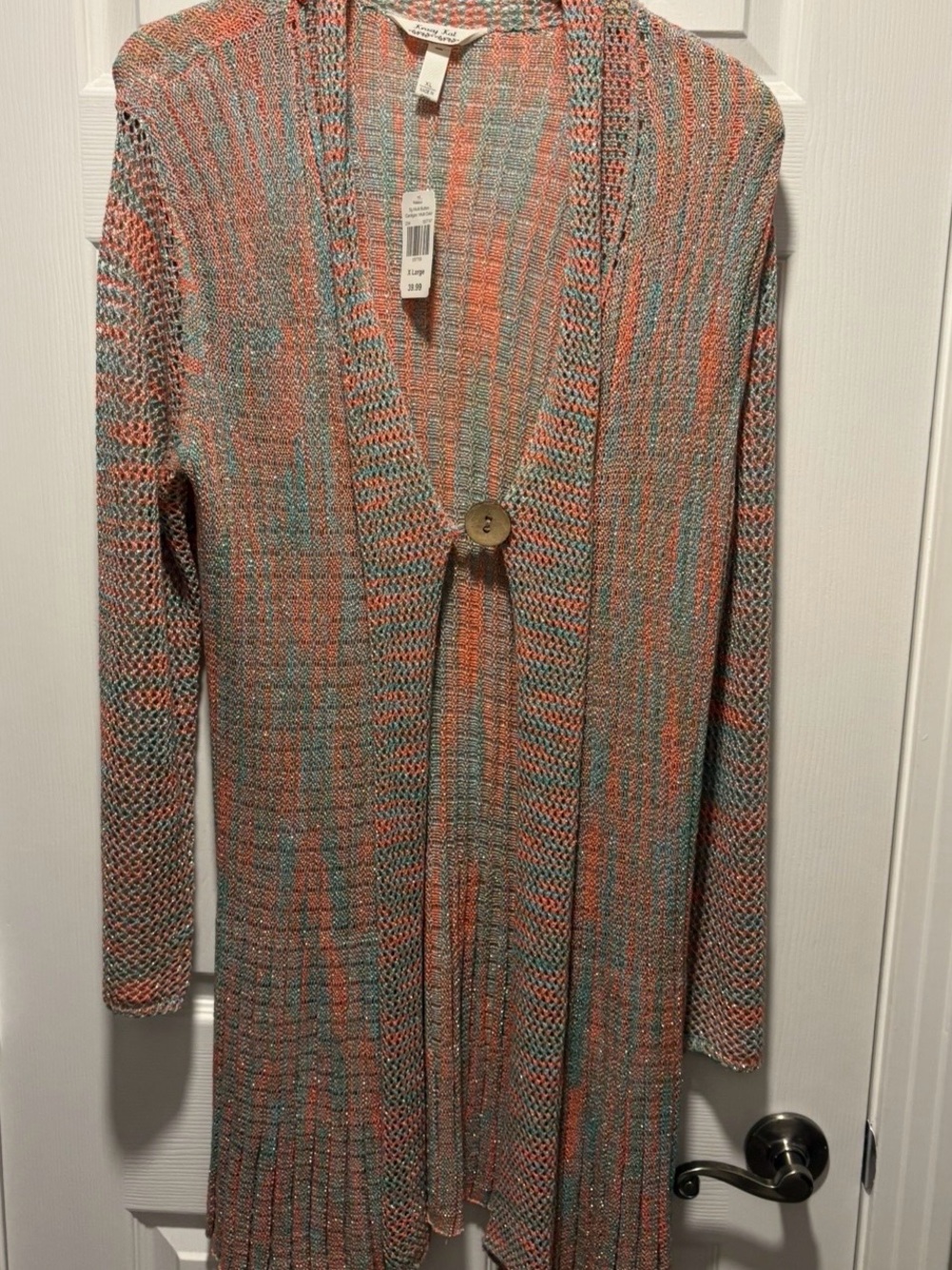 krazy kat Multicolor Knit Open Cardigan - Coral and Teal